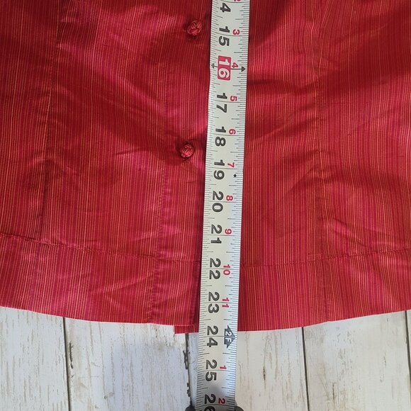 Amanda Smith Red Pure Silk Asian Button Down Striped Sleeveless Shirt Vest 8 - Picture 7 of 8